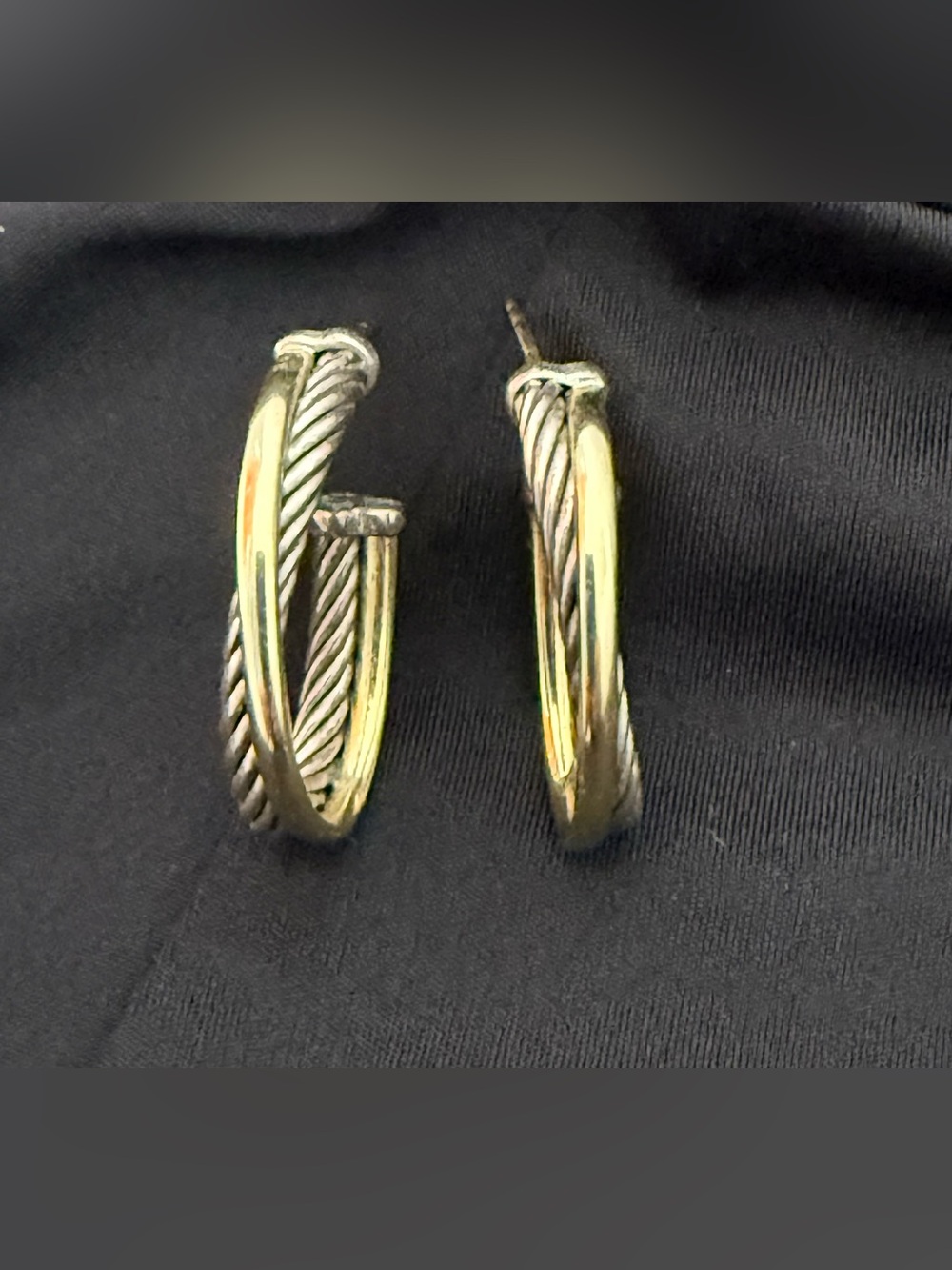 David Yurman Two-Tone Cable Crossover Hoop Earrings in Gold and Silver